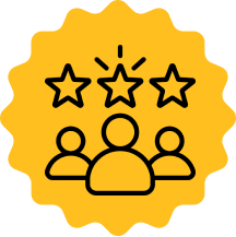 Three people with three stars above, one shining brightly.